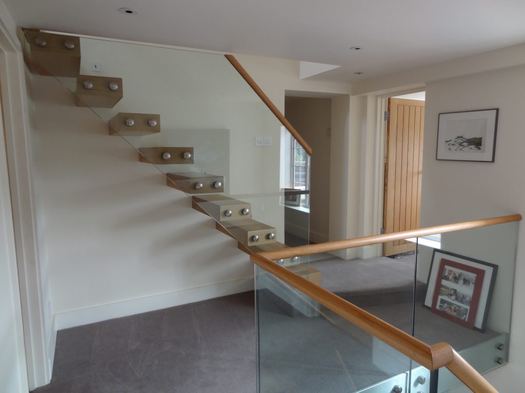 Wolsley cottage cantilevered oak staircase M-tech Engineering