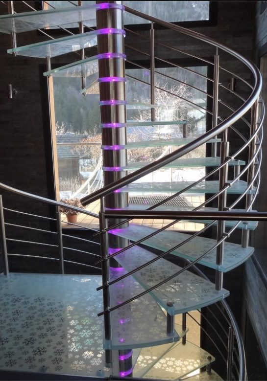 M-tech spiral staircase mood lights changing lights bespoke staircase design Nottingham France